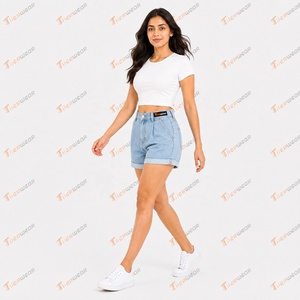 Shorts de mezclilla casuales para mujer al por mayor, shorts de verano personalizados de cintura alta rasgados, shorts de moda de algodón elástico de corte ajustado - Product Image 4