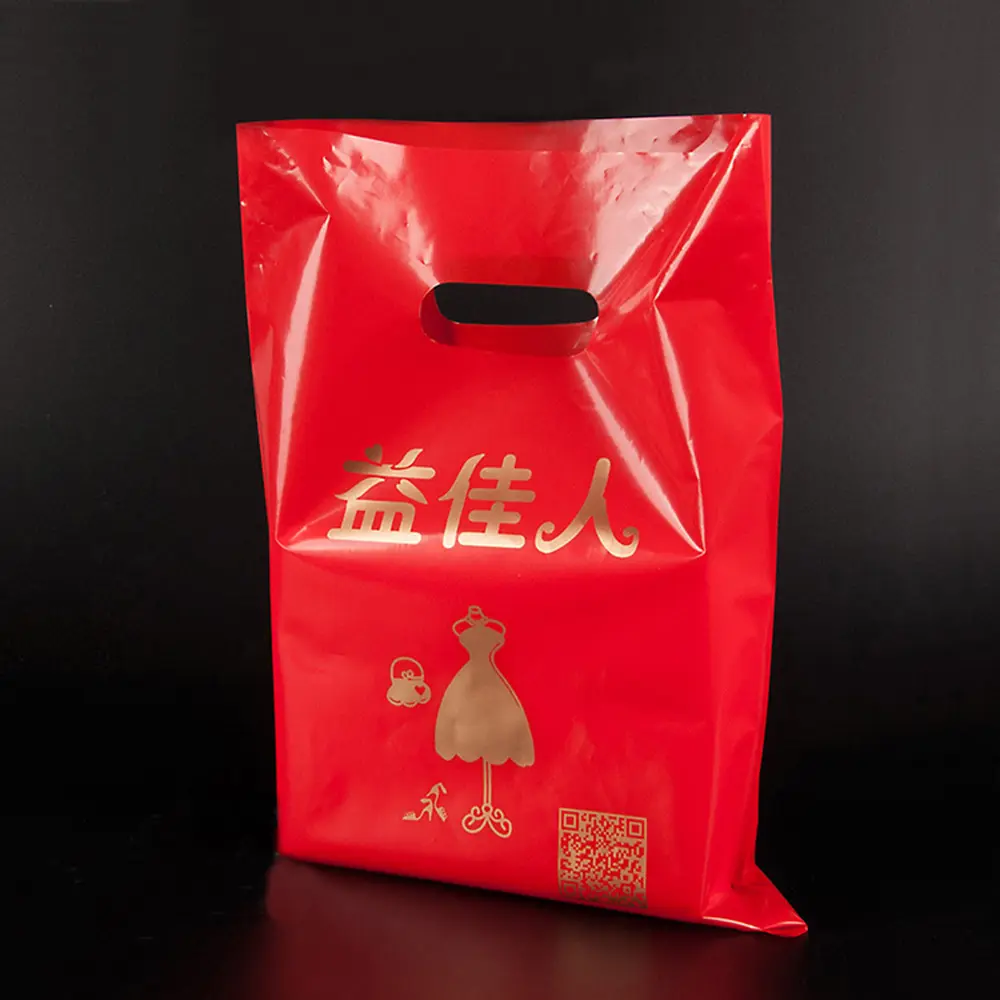 Milieuvriendelijke Op Maat Bedrukte Logo Ldpe/Hdpe Handvat Plastic Zak Stans Cut Bag Boodschappentas Voor Kleding/Schoenverpakking