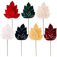 Décorations de branches d'arbre de Noël en tissu polyester, feuilles à bords pailletés, blanc, rouge vin, or, vert foncé, style européen et américain