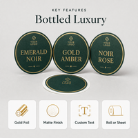 Étiquettes personnalisées pour flacons de parfum, rouleaux circulaires, dorure à chaud, vert foncé, étiquettes d'emballage cosmétique, vente en gros