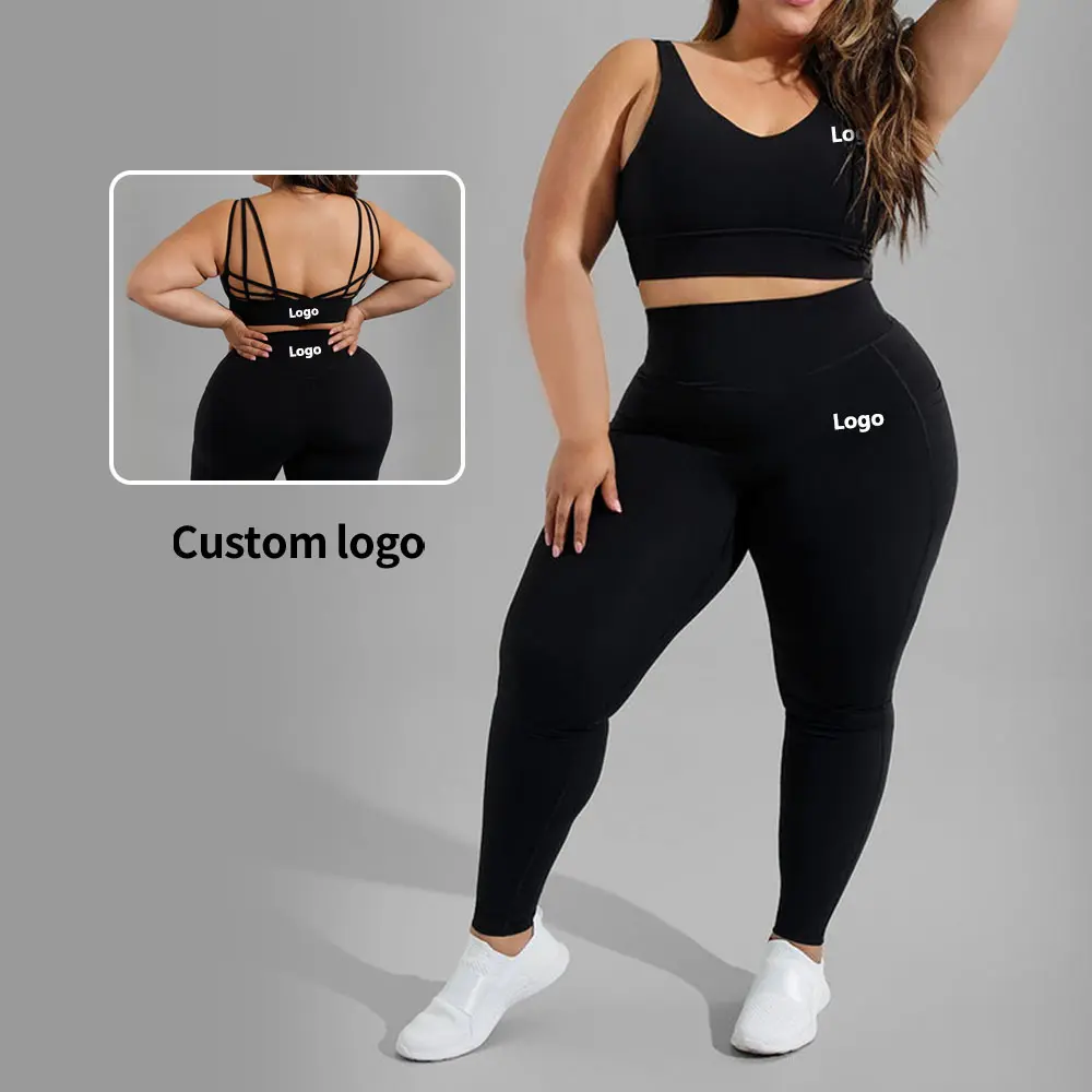 Toptan büyük egzersiz kıyafeti spor Yoga giyim takım elbise bayan 2xl Gym Fitness giysileri artı boyutu Yoga seti cep
