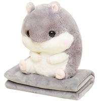 Nouvel ensemble couverture et coussin en peluche super mignon Hamster, coussin pliable pour sieste climatisée, cadeau chaud pour animaux de compagnie