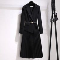 Robe midi pour femme, style décontracté et professionnel, coupe trapèze plissée, couleur unie, tissage naturel, tendance, pour le bureau, OEM