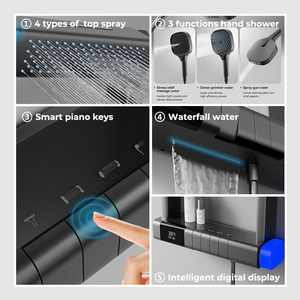Panneau de <span class=keywords><strong>douche</strong></span> thermostatique intelligent à 360 degrés avec affichage numérique LED hydropower mural brossé pour appartement et hôtel - Product Image 2