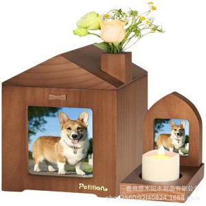 Pettilan Wooden Pet <b>Urn</b> With Photo Frame And Candle Holder For <b>Cats</b> And Dogs Memorial Keepsake Box Rectangle Shape - Product Image 5