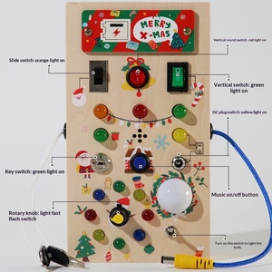 Jouets <span class=keywords><strong>Montessori</strong></span> en bois, planche d'activités éducative pour enfants avec lumières LED et boutons, design joyeux Noël, pour les enfants de 0 à 3 ans - Product Image 3