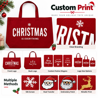 Sac fourre-tout en toile JC BASIC rouge de Noël, personnalisé avec logo, grande capacité, robuste, réutilisable, promotion de vacances, vente en gros et au détail