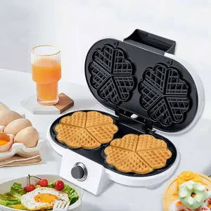 Máquina de waffle elétrica em forma de coração duplo com placas intercambiáveis para sanduíche mini coração ferro para uso doméstico