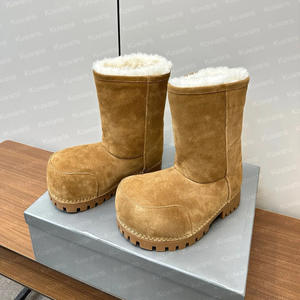 Sofort Lieferbare Herbst Winter Schneestiefel mit Breiter Zehenkappe für Herren und Damen, Dicke Sohlen, Hochwertig, mit Winterfell und Samt, Warme Baumwolle, Einfarbig, High-Top - Product Image 1