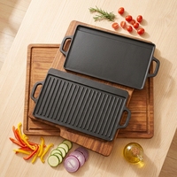Plaque de cuisson rectangulaire double en fonte de 43 cm pour barbecue extérieur, écologique, antiadhésive, personnalisable, compatible gaz et induction