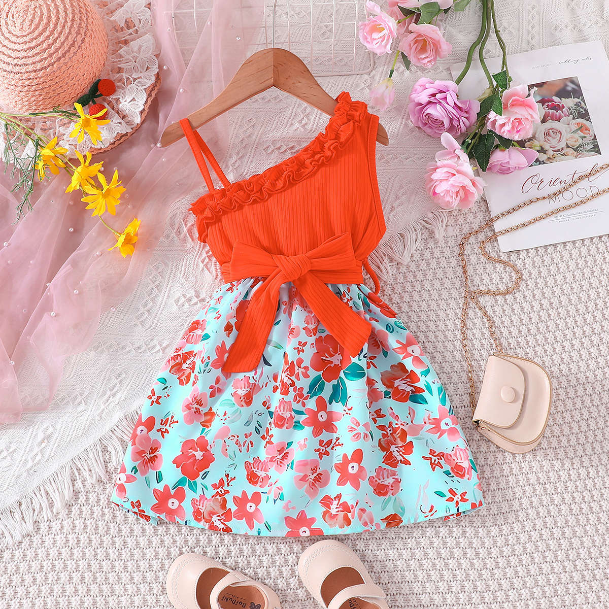 2025 Wholesale Toddler Flower Girl Dresses Off Shoulder Ruffle Dress Lovely Baby  Dress Casual Princess Kids
