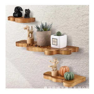 Retro Wooden Irregular Floating <b>Wall</b> Shelf Solid Wood Cloud Shape <b>Wall</b> Mounted Storage Bedroom Living Room <b>Display</b> - Product Image 2