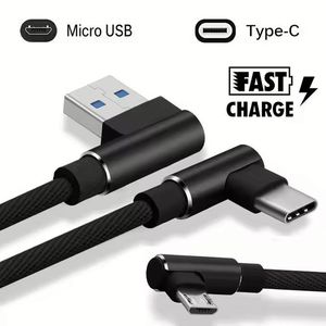 Wholesale 1M 2M 3M <b>USB</b> to Type C 2.4A Fast Charging Data <b>Cable</b> Nylon Braided 90 Degree Elbow Micro <b>USB</b> Phone <b>Cable</b> - Product Image 3