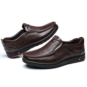 Mocassins en cuir souple ajourés pour hommes, grandes tailles 47 48, respirants, décontractés, à enfiler, talon bas, semelle extérieure en caoutchouc - Product Image 4