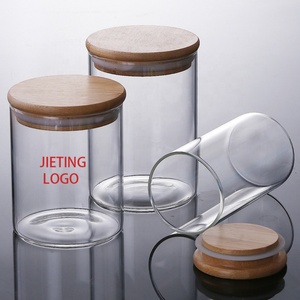 Tarro de vidrio con tapa de bambú y madera para cocina, recipiente recto de vidrio sellado, tarro para té, recipiente para dulces, tarro transparente hermético - Product Image 3