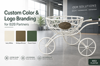 Support de Jardinière Extérieur Écologique et Durable en Fer, Style Chariot, avec Roues, Panier et Cadre Courbé – Décoration de Jardin