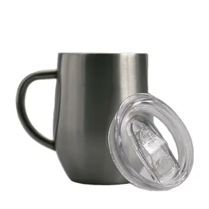 Doppelwandige Vakuum-Wasser becher mit Griff Eierform Isolierung Kaffeetasse 12 Unzen Edelstahl Wein becher mit Deckel