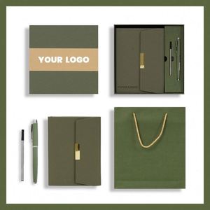 Leather Bound <b>Sewing</b> Binding Lined Notebook <b>Set</b> With Same Color Pen and Gift Box for Students - Product Image 4