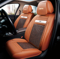 Fundas de Asiento de Coche de Cuero de Lujo para Verano, Transpirables, de 5 Plazas, con Cuentas de Madera, Compatibles con los Modelos Golf, Mondeo, CC, Polo