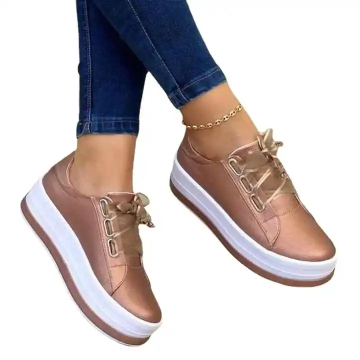 Sepatu Platform Luar Ruangan Olahraga Mode Wanita Dinamis Sepatu Kasual Ukuran 43 Sepatu Flat Renda Wanita Sepatu Wanita Sepatu Mawar Emas