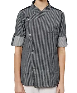 Simple striped cross necked chef uniform high-quality customized restaurant work uniform