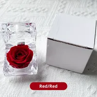 Boîte à bague en acrylique transparente avec rose éternelle, cadeau romantique pour la Saint-Valentin, Noël, pour une demande en mariage