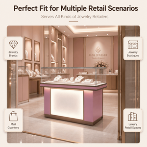 Vitrine de luxe rose pour bijoux avec éclairage LED, mobilier sur mesure pour bijouterie de détail - Product Image 4