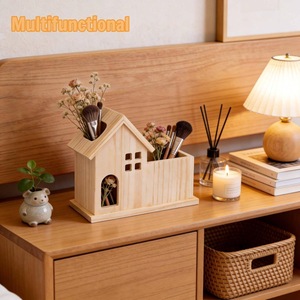 Wooden House Shaped <b>Desk</b> Storage Box <b>Solid</b> <b>Wood</b> Pen Holder Organizer Eco Friendly Desktop Use - Product Image 5