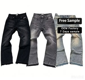 Jeans a Gamba Larga da <span class=keywords><strong>Uomo</strong></span> Personalizzati OEM di Alta Qualità, Stile Vintage Lavato e Sbiadito, <span class=keywords><strong>Pantaloni</strong></span> in Denim Oversize - Product Image 1