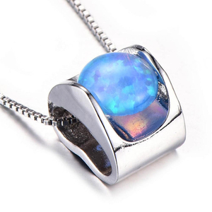 Collares de Ópalo de Fuego Blanco de Moda con Colgante Geométrico de Piedra Redonda Rellena de Plata de Ley 925 para Mujer - Product Image 4