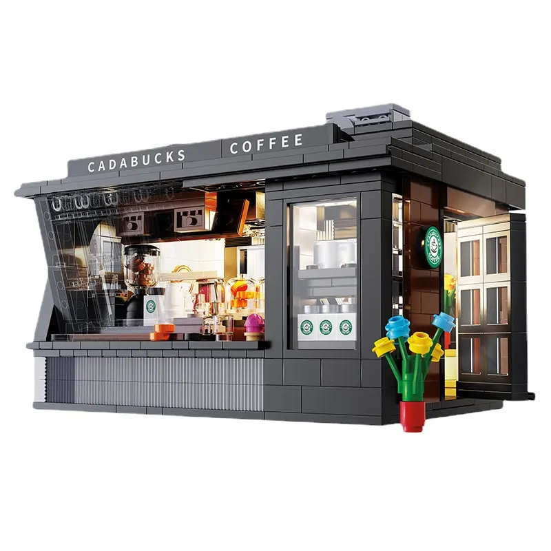 City Cafe Street View Building Blocks House Architecture Coffee Shop Assembly Model Toys Bricks Kids Toys