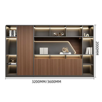 Bureau de direction moderne haut de gamme avec armoire de rangement, bureau en forme de L pour PDG, mobilier de bureau en bois foncé avec éclairage LED et chaise