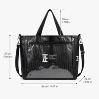 Sac fourre-tout personnalisé en papier Tyvek noir avec poche avant transparente en PVC, logo imprimé, réutilisable, cadeau d'entreprise, sac de shopping, vente en gros OEM