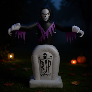 Décoration de cimetière gonflable Halloween Grim Reaper 8 pieds, décor extérieur gonflable en PVC pour Halloween, pierre tombale lumineuse - Product Image 2