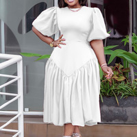 Nouvelle robe plissée tendance à demi-manches bouffantes, mode féminine, grande taille, élégante, décontractée, robe midi plissée