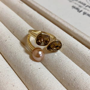 MTR21365 Bague ouverte goutte d'eau carrée or clair plaqué perle de luxe élégante vintage chat bague en cuivre - Product Image 4