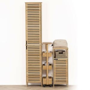 4 Tiers Bamboo Standing Type Lacquer Bathroom <b>Kitchen</b> Dessert <b>Storage</b> Trolley with 3 Compartments and Shelf - Product Image 3