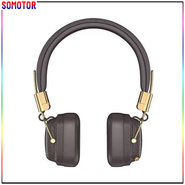 Retro-style Leather Ear Pads Wireless Bluetooth 5.0 Headphones Noise Reduction Low Bass Headset