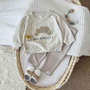 ชุดเสื้อผ้าสองชิ้นปักลายครัวซองต์สไตล์เกาหลีเสื้อแขนยาวลำลองสำหรับฤดูใบไม้ผลิฤดูใบไม้ร่วง - Product Image 4