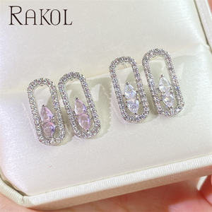 Rakol EP5760 Boutique Designer Pin-shaped Stud Gold-plated 3A Zirconia Hollow Earrings Female Jewelry - Product Image 5