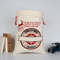 Sac de Noël en toile avec cordon de serrage, motif Père Noël, faible MOQ, impression personnalisée, sac cadeau Noël thème Bureau de poste du Pôle Nord, prix usine