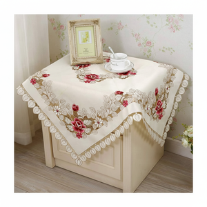 Reactive Small Square Dyed Cotton <b>Table</b> Cloth 70x108 Inches 230 GSM GOTS Certified India Made Wrinkle Free Embroidered Style - Product Image 1