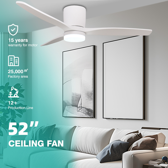 Fashion Style 52 Inch 3 Solid Wood Blades Remote Control Living Room Bedroom Modern LED Ceiling Fan Light