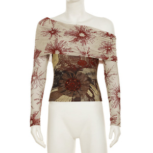 Atasan lengan panjang wanita modis <span class=keywords><strong>Floral</strong></span> dengan atasan wanita motif bunga merah yang kompleks blus wanita kemeja wanita kasual - Product Image 3