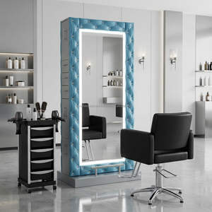 modern luxury style led <b>mirror</b> station with <b>storage</b> & drawers single sided led <b>mirror</b> <b>salon</b> station for styling - Product Image 1