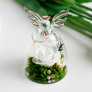 Roses Préservées en gros Cadeau Design Unique Petit Ange Dôme en Verre Préservé Rosas Éternelles Naturelles Véritables Fleurs Préservées - Product Image 4