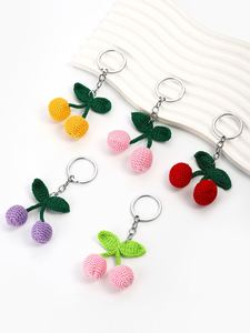 Cute Handmade Woven Knitted Carrot Cherry Key Chain Wool Crochet Pendant Kawaii Fruit Cherry Keyring <b>Bag</b> Purse Charm Accessories - Product Image 6
