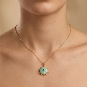 Natural Amazonite Gemstone Brass Pendant Cubic Zirconia Bezel Charms 18K Gold Plated Women's <b>Statement</b> <b>Necklace</b> with Cable Chain - Product Image 4