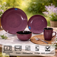 Service de table Guangda de luxe classique en céramique marron moucheté, vaisselle en grès à bordure marron, 4 pièces : assiettes, bols, tasses, compatible lave-vaisselle