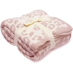 Hot Sale Custom Lightweight Super Soft Fluffy Coral Fleece Polyester Leopard Print Microfiber Knitted Throw Blanket
